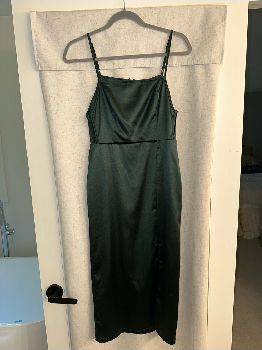 Lulu's Satin Forest Green Slip Midi Dress